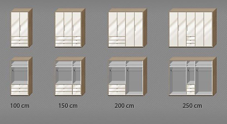 Falttüren-Kleiderschrank Tiko Eiche Dekor mit Glasfront und Schubladen