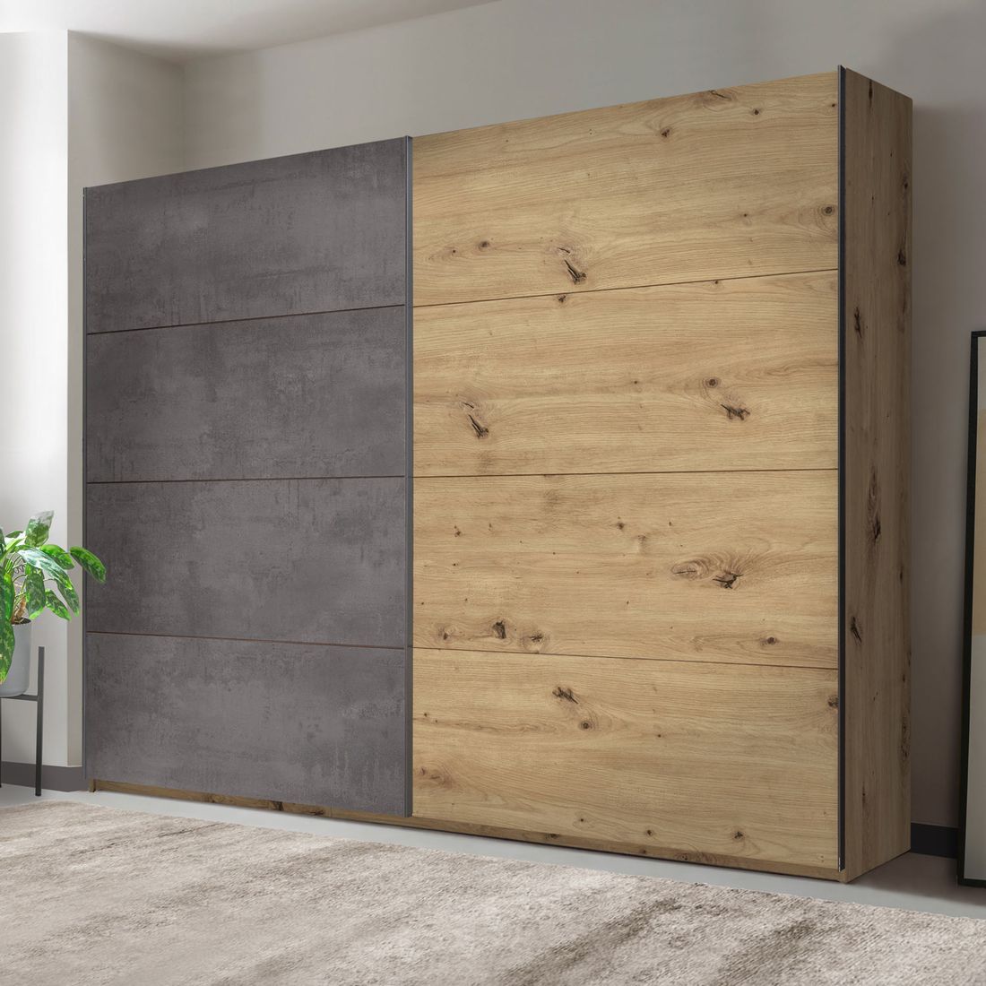 Schwebetüren-Kleiderschrank Gatia Eiche Dekor
