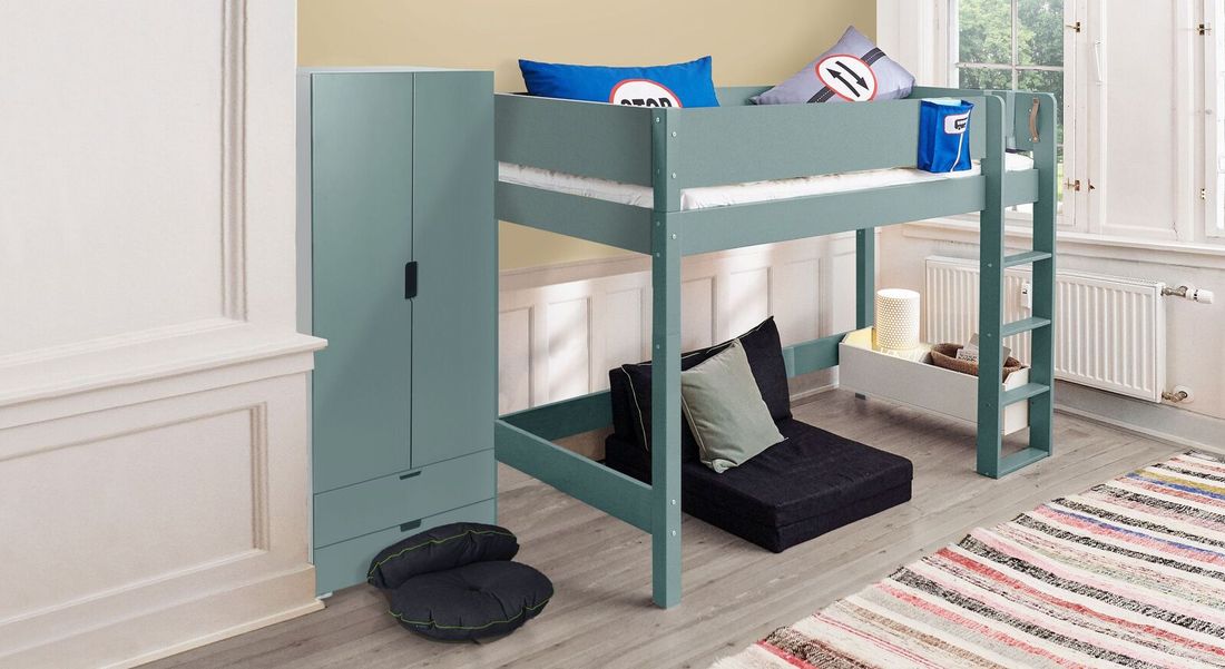 Midi-Hochbett Kids Town Color Buche teilmassiv mit Lattenrost