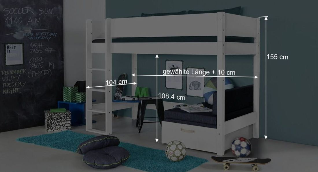 Midi-Hochbett Kids Town Buche teilmassiv mit Lattenrost