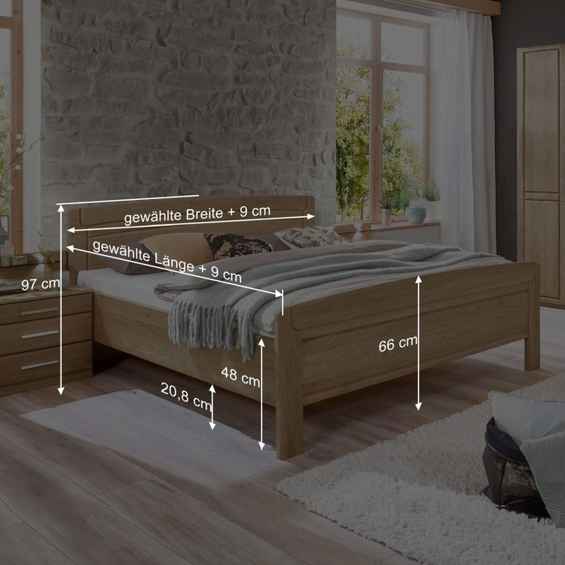 Seniorenbett Hazleton Komfort Eiche teilmassiv