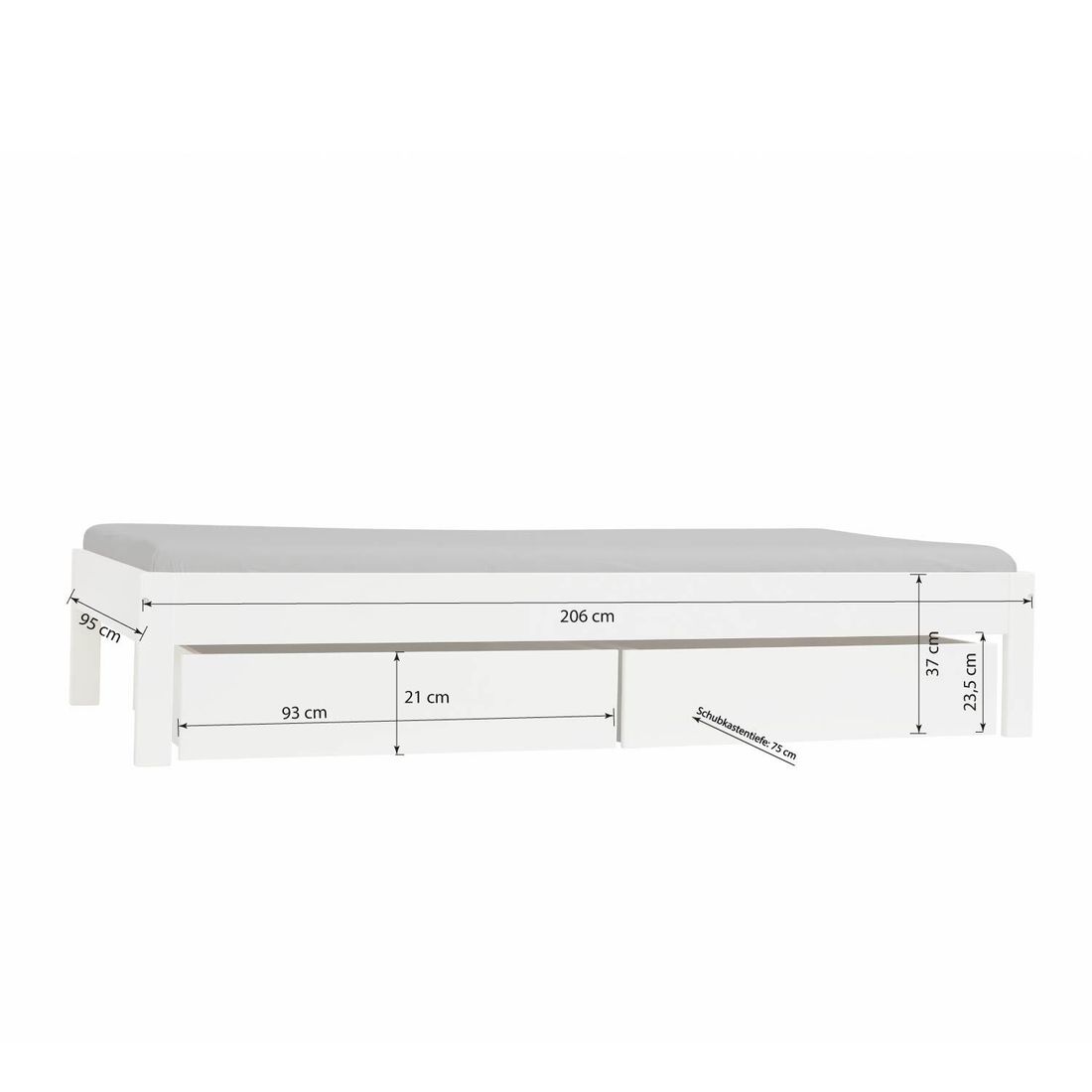 Bett Tacora Buche teilmassiv ohne Kopfteil mit Schubkasten und Lattenrost 90x200cm