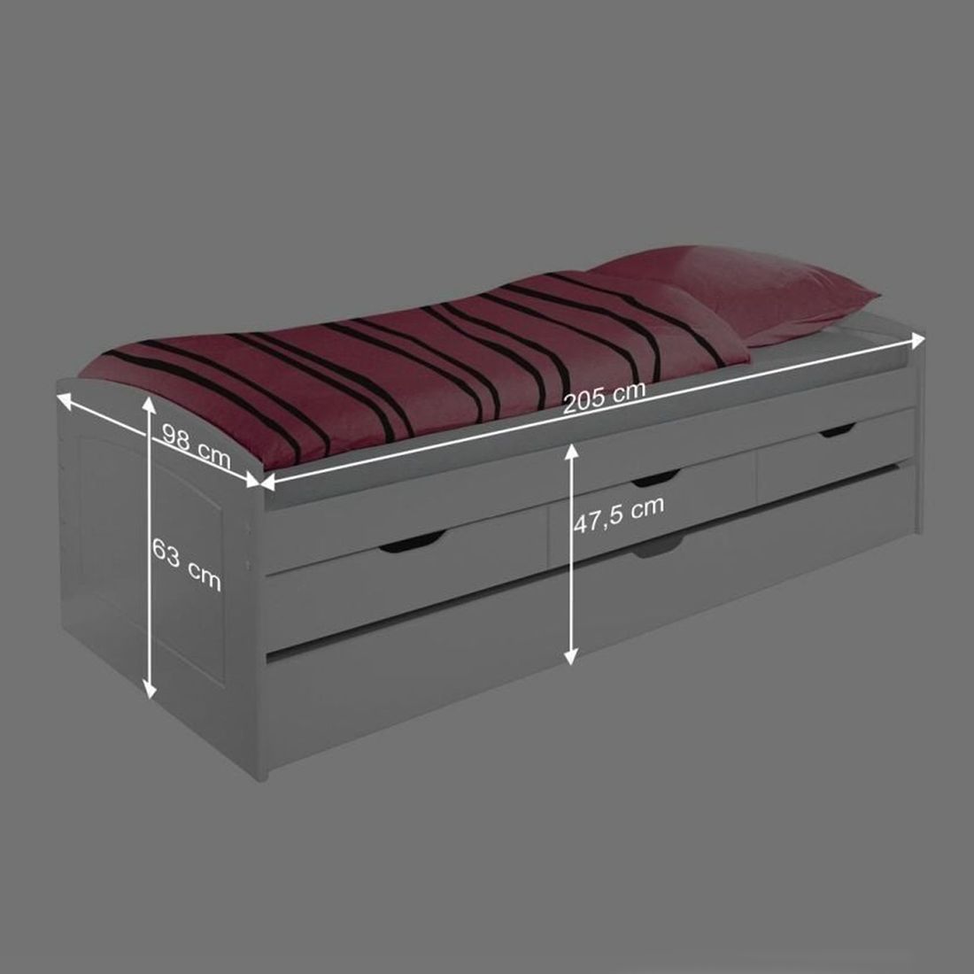 Ausziehbett Nouna Kiefer Massivholz mit Lattenrost und Bettschublade