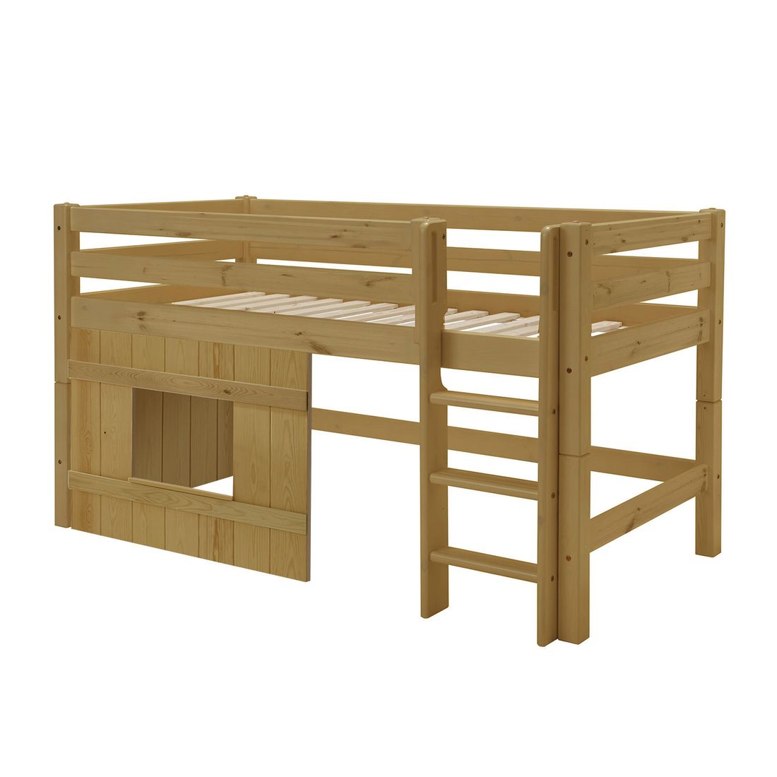 Hütten-Mini-/Midi-Hochbett Kids Paradise Kiefer Massivholz mit Lattenrost