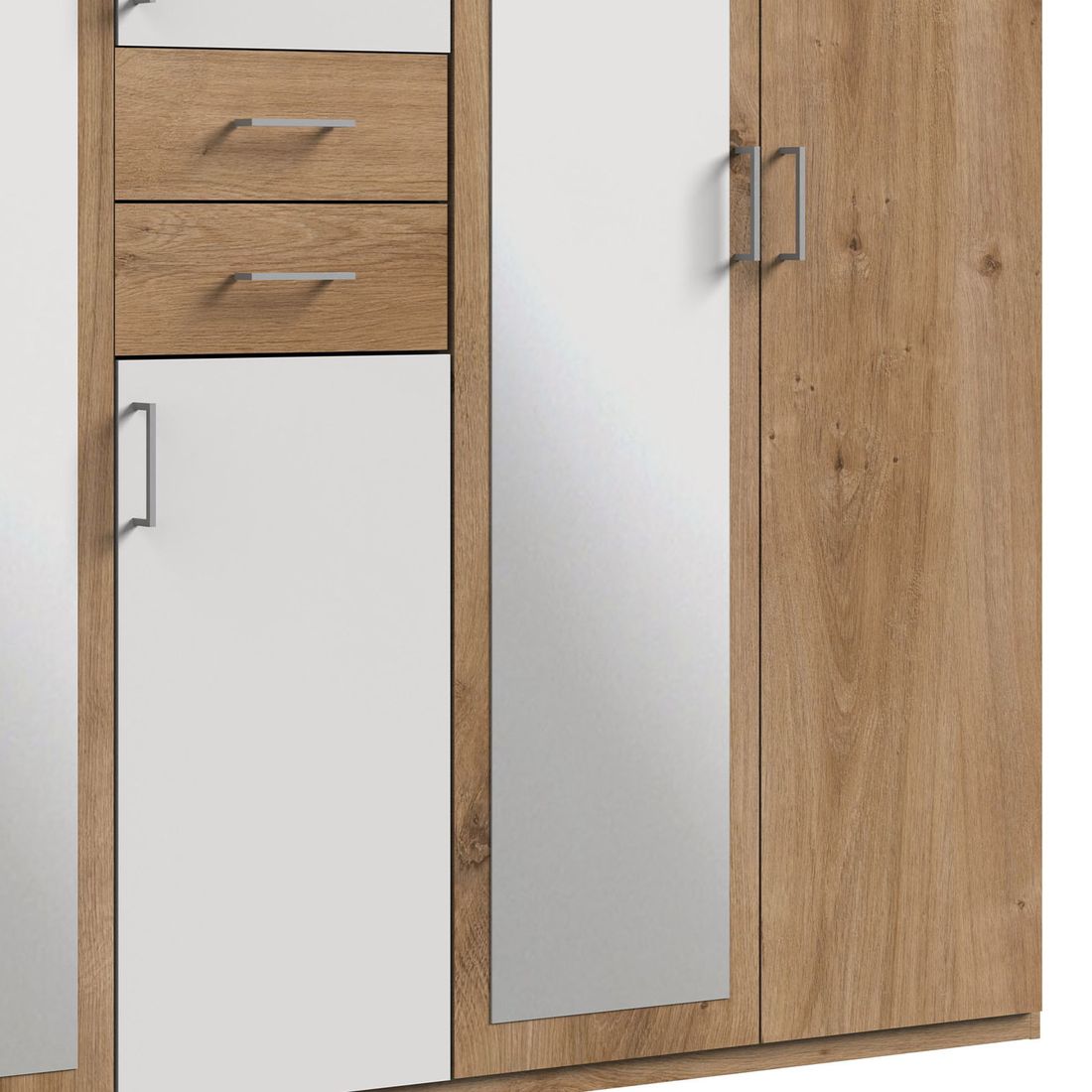 Drehtüren-Kleiderschrank Foglia mit Spiegel und Schubladen
