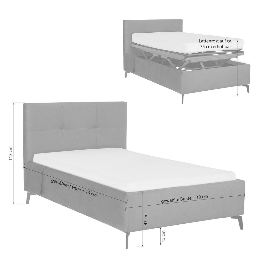 Polsterbett Elin Komfort Velours mit Pflegebett-Funktion und Lattenrost
