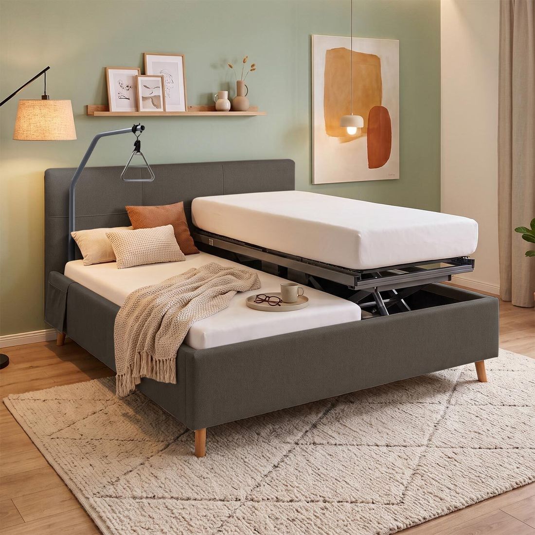 Polsterbett Henriette Komfort Webstoff mit Pflegebett-Funktion und Lattenrost