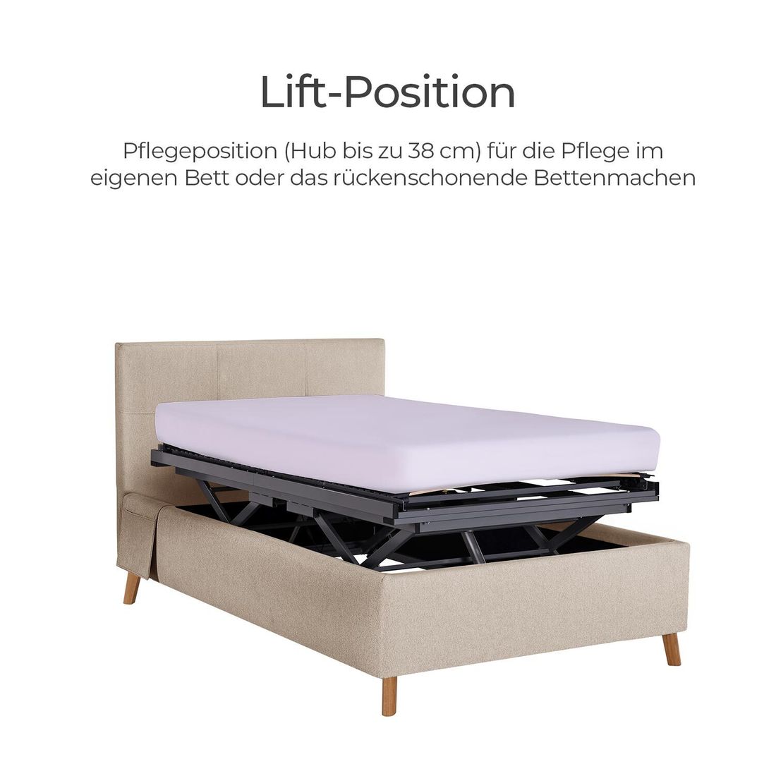 Einzelbett Henriette Komfort Webstoff mit Pflegebett-Funktion und Lattenrost