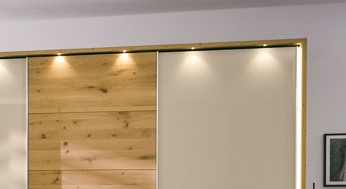 MUSTERRING Schwebetüren-Kleiderschrank Savona 2.0 Eiche teilmassiv mit Glasfront