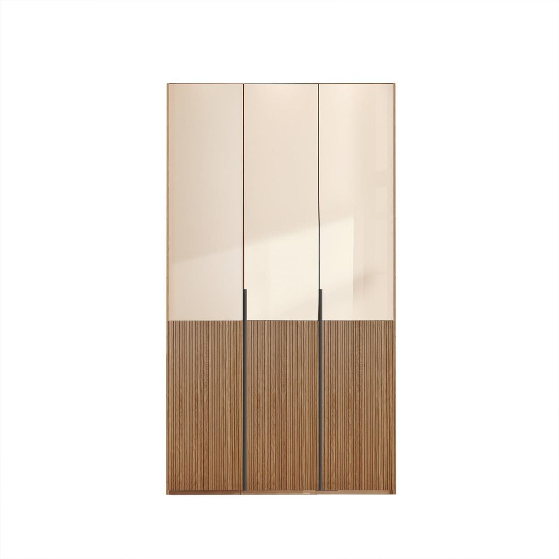 Drehtüren-Kleiderschrank Solya Eiche teilmassiv mit Glasfront
