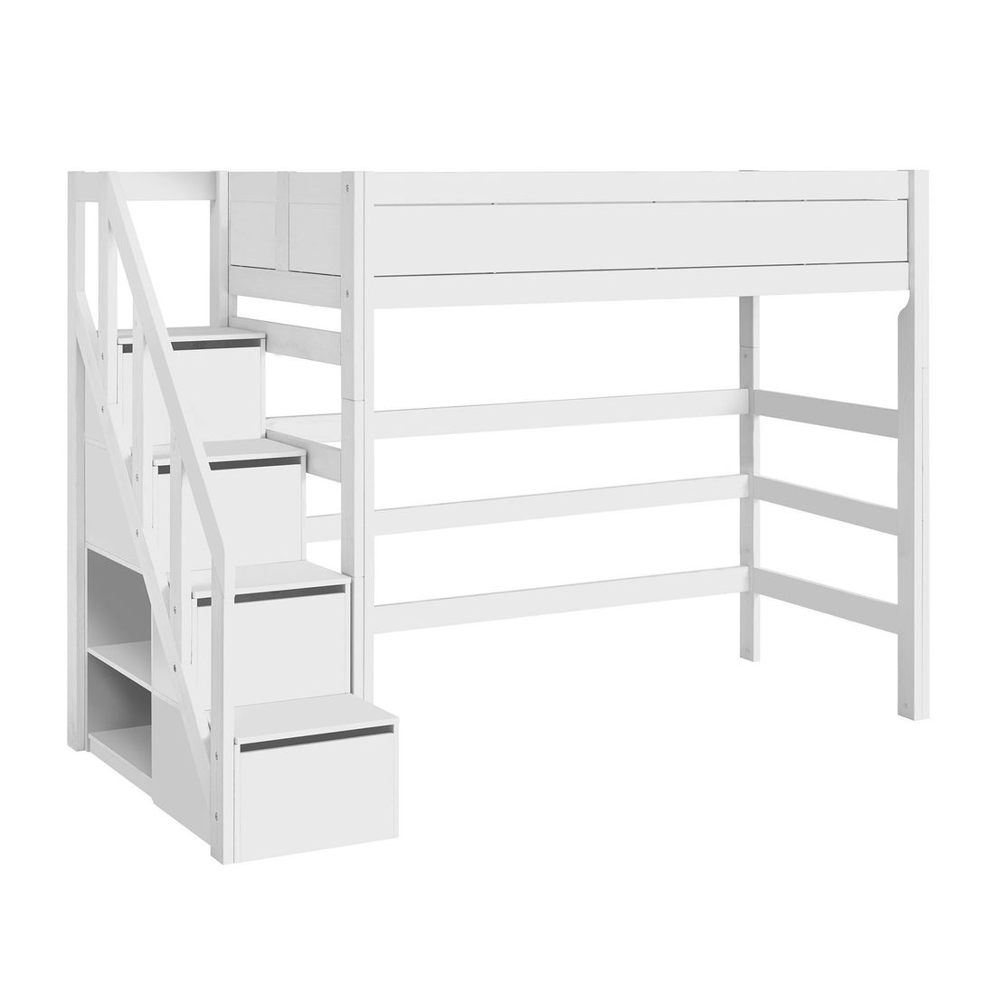 LIFETIME Hochbett Original Kiefer Massivholz mit Lattenrost und Treppenmodul