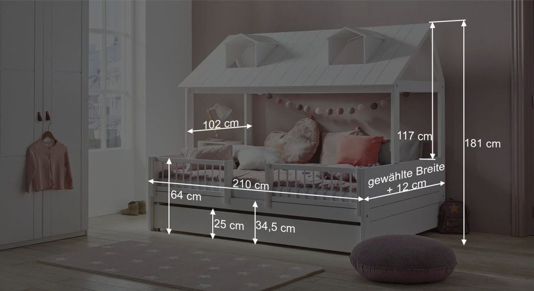 LIFETIME Hausbett Ferienhaus Kiefer Massivholz mit Lattenrost