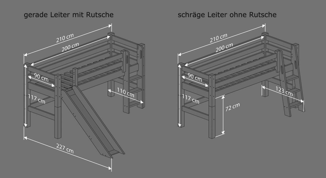 Mini-Hochbett Kids Paradise Kiefer Massivholz mit Lattenrost