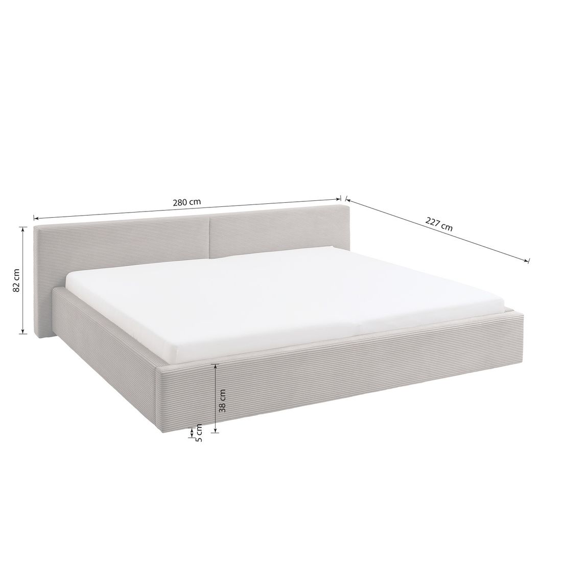HOMELIV. Familienbett Dorisa Cord mit Bettkasten und Lattenrost 240x200cm