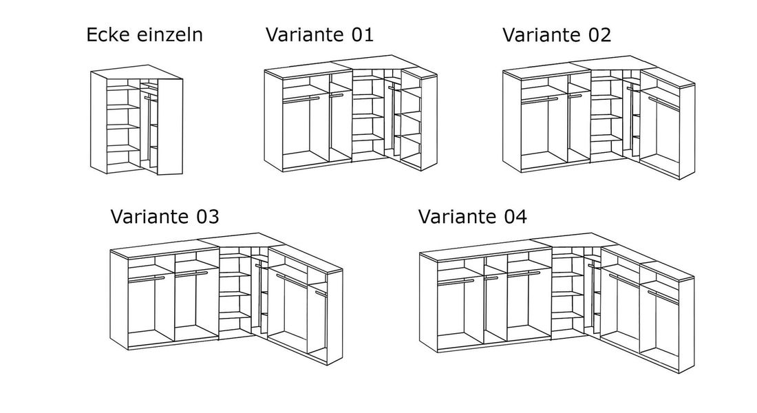 Eck-Kleiderschrank Alvito mit Beleuchtung und Spiegel