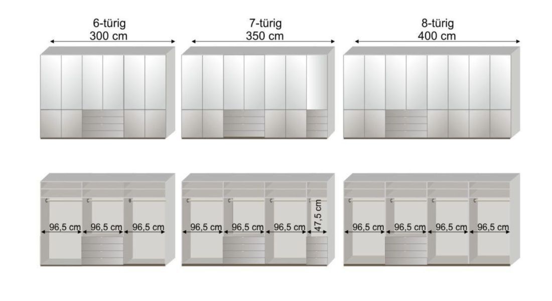 Drehtüren-Kleiderschrank Shanvalley mit Glasfront und Schubladen