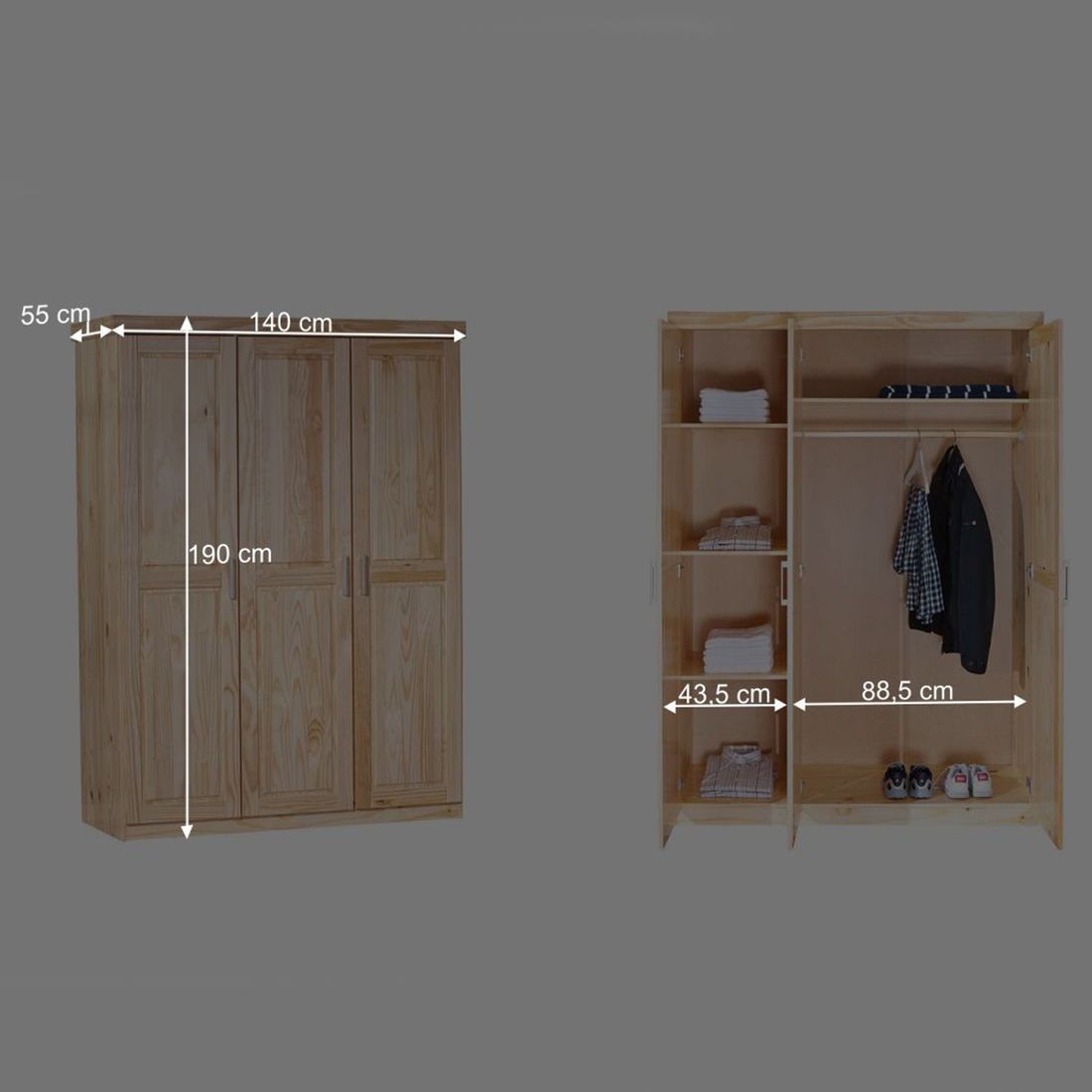 Drehtüren-Kleiderschrank Graz Kiefer Massivholz