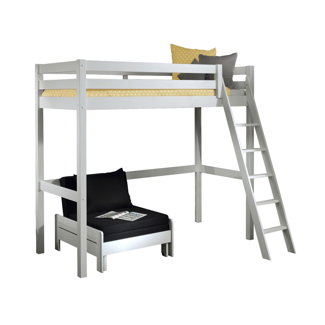 Maxi-Hochbett Kids Comfort Kiefer Massivholz mit Lattenrost und Sesselbett