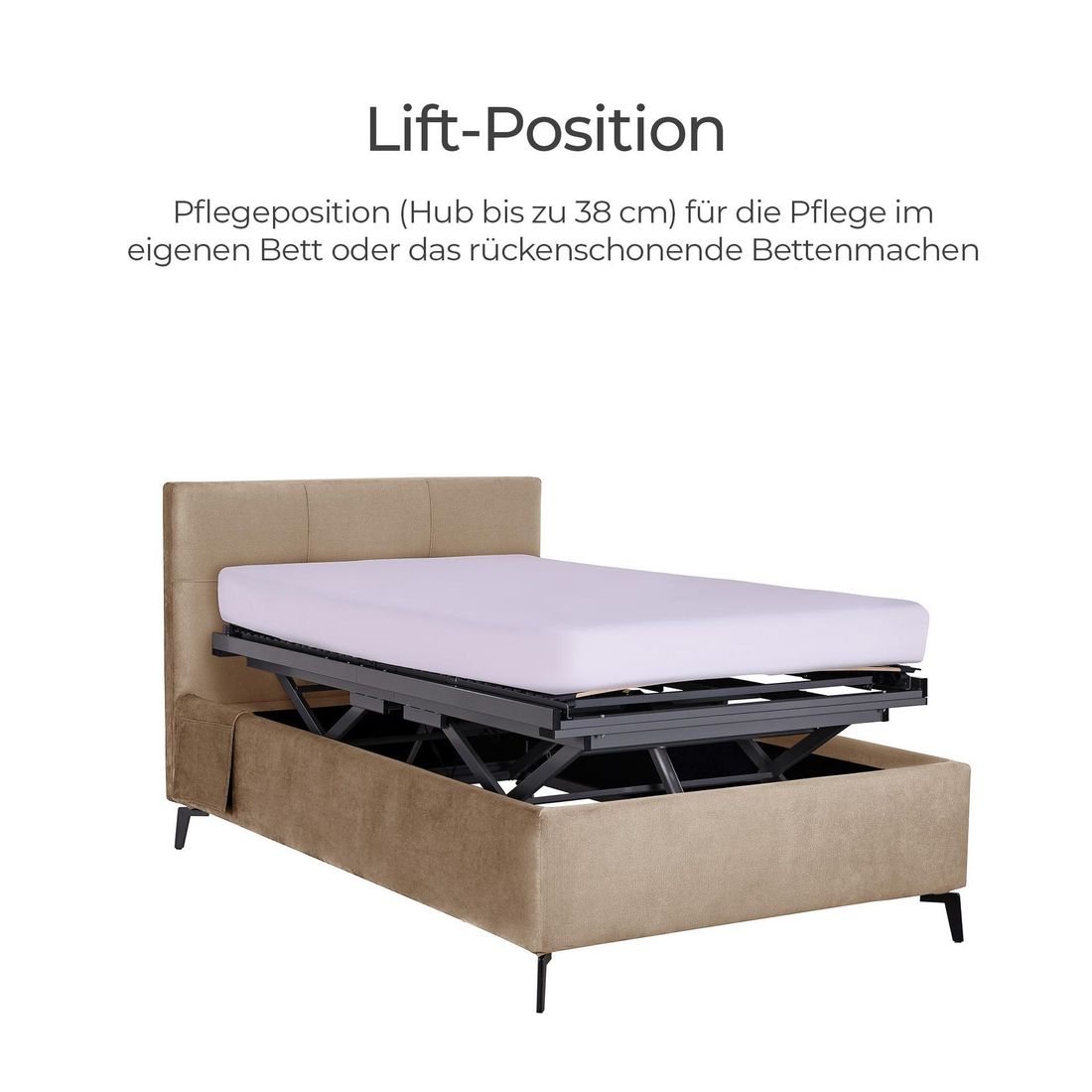 Polsterbett Elin Komfort Velours mit Pflegebett-Funktion und Lattenrost