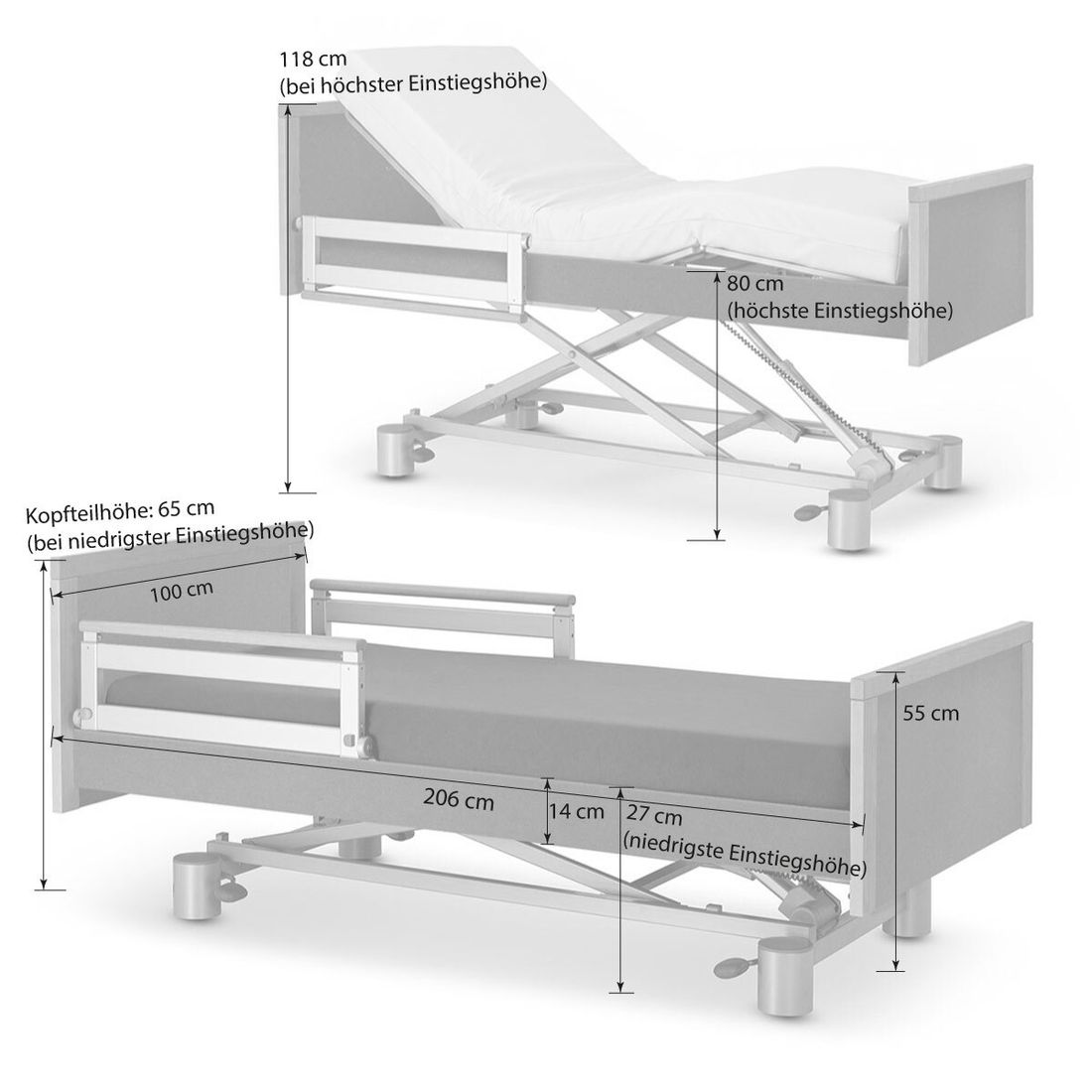 Komfortbett mit Pflegebett-Funktion Sylt Webstoff mit Tellerrost