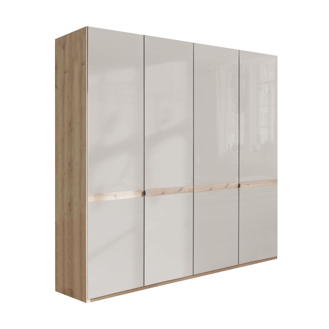 Drehtüren-Kleiderschrank Elanie Eiche Dekor mit Glasfront