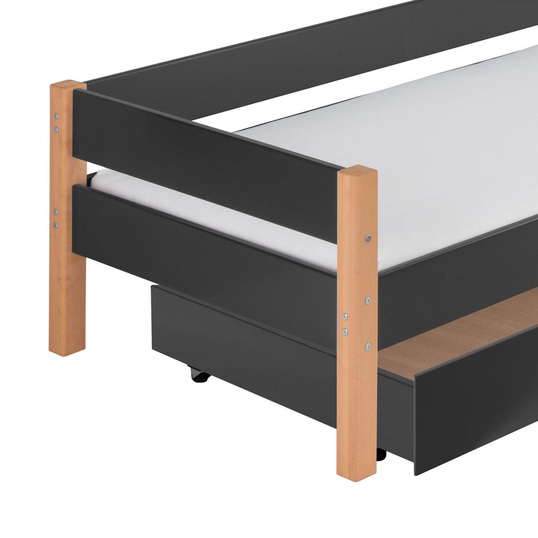 Bett Kids Nordic Buche teilmassiv mit Lattenrost und Schubkasten