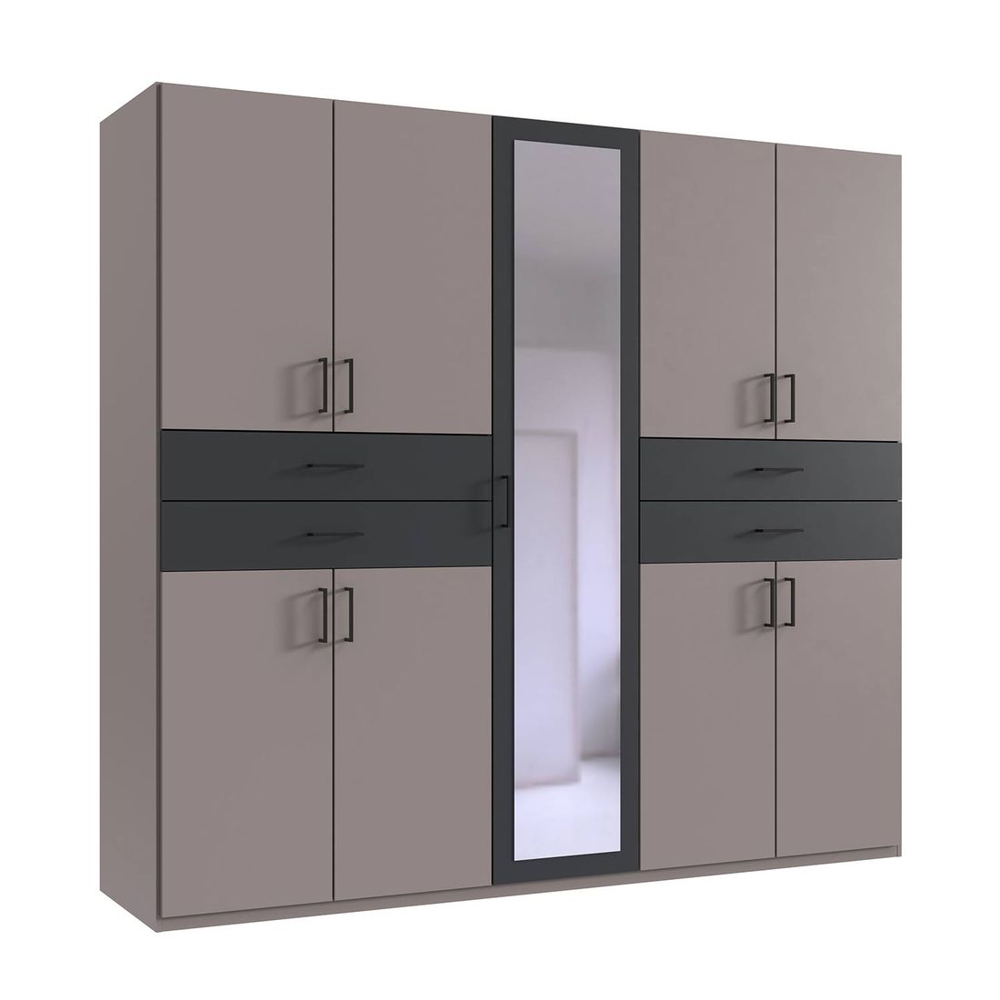 Drehtüren-Kleiderschrank Tredos mit Spiegel und Schubladen