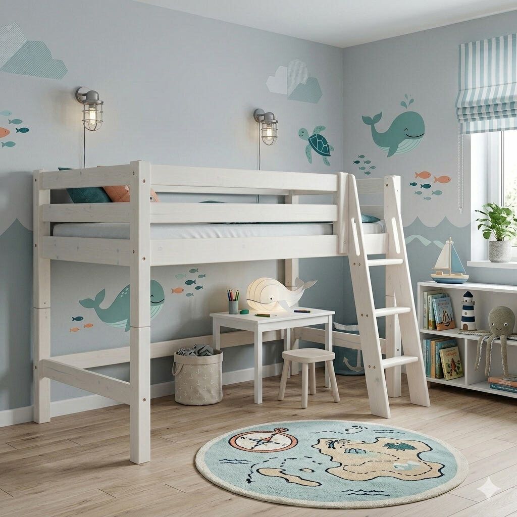 Mini-Hochbett Kids Paradise Kiefer Massivholz mit Lattenrost 90x200 cm