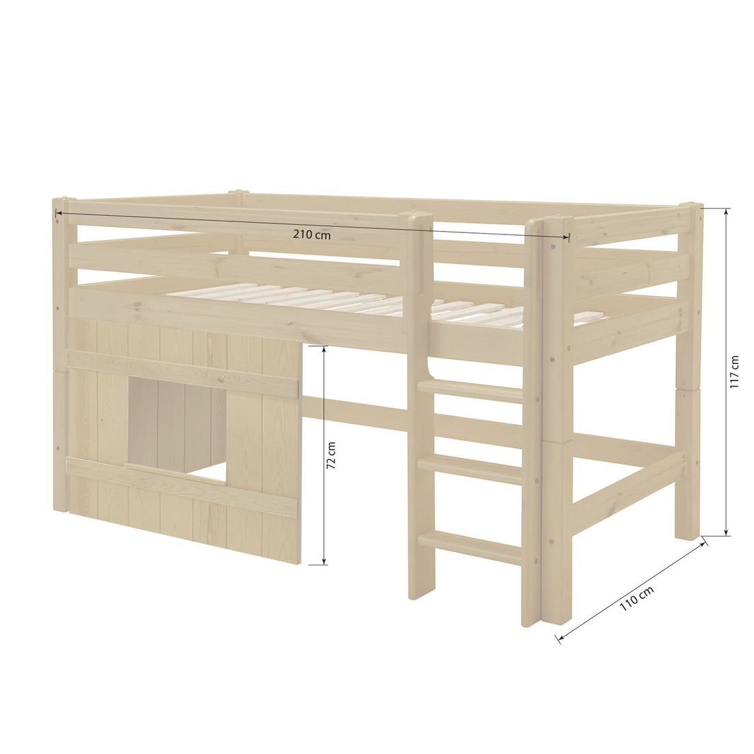 Hütten-Mini-/Midi-Hochbett Kids Paradise Kiefer Massivholz mit Lattenrost