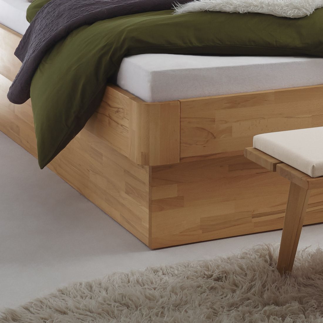 Bett Ballina Komfort Kernbuche Massivholz mit Bettkasten