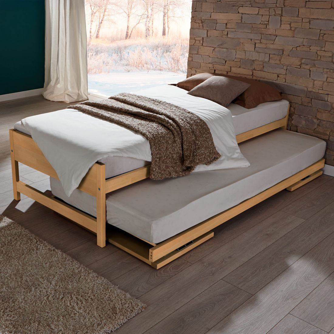 Ausziehbett On Top Buche Massivholz mit Lattenrost 2x 90x200cm