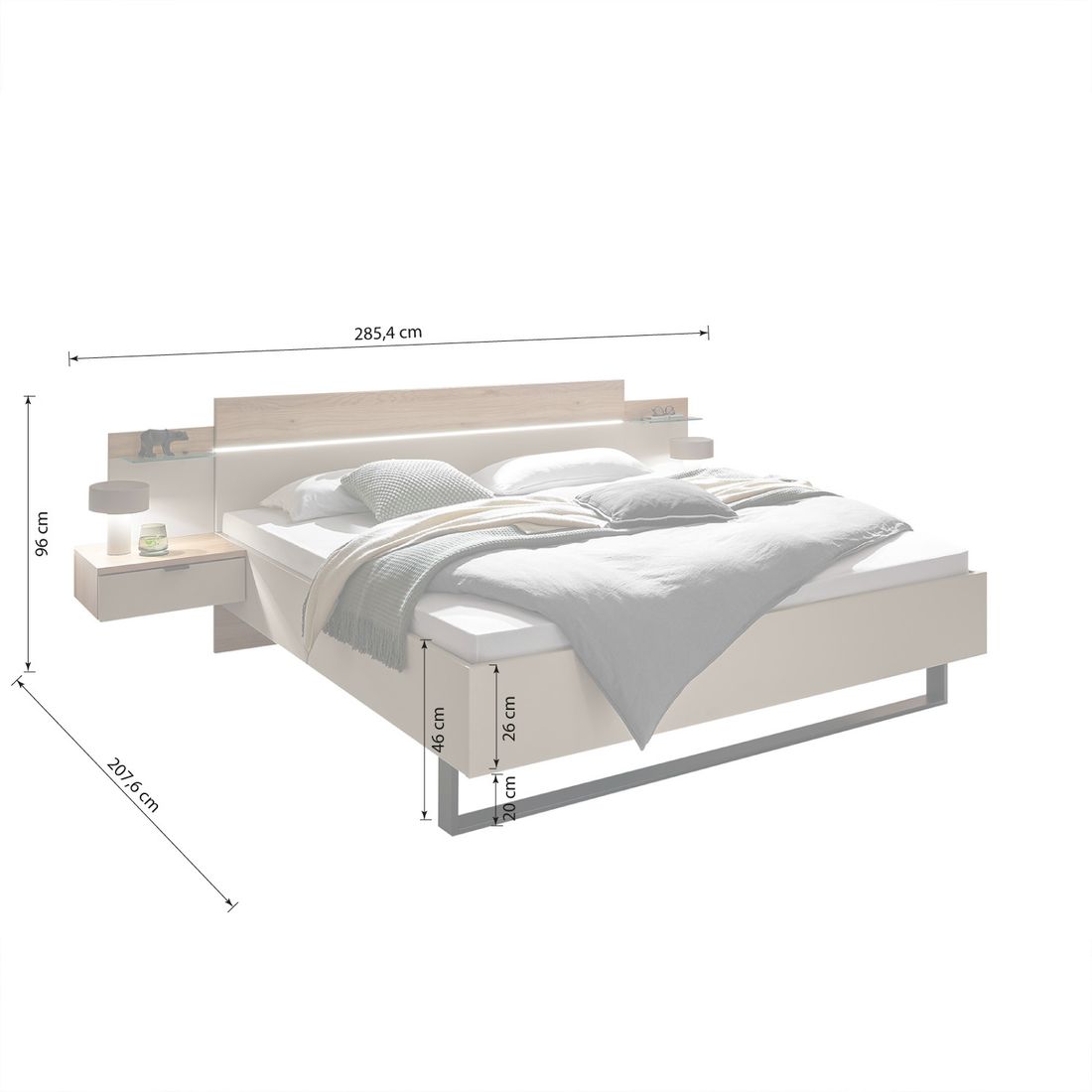 Bett Randers Komfort mit Nachttischen und Beleuchtung 180x200cm