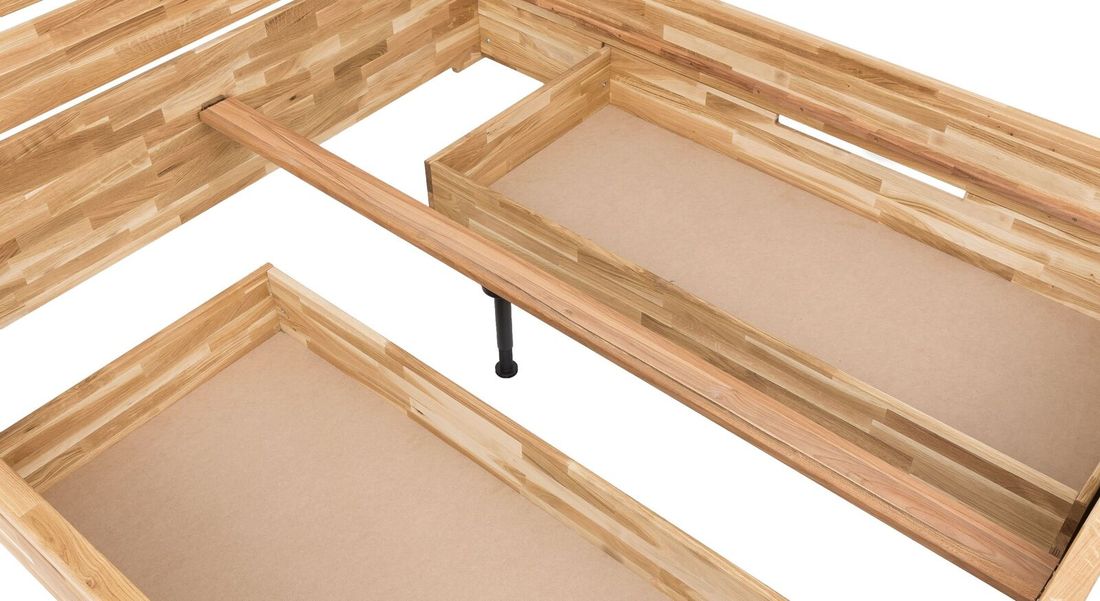 Bett Sumak Komfort Wildeiche Massivholz mit Schubkasten