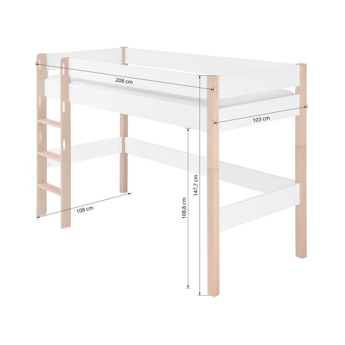 Midi-Hochbett Kids Nordic Buche teilmassiv mit Lattenrost