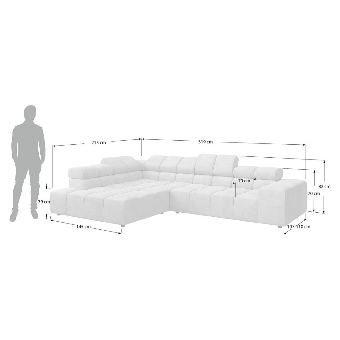 HOMELIV. Ecksofa Charlotta 319x215x82cm Feincord