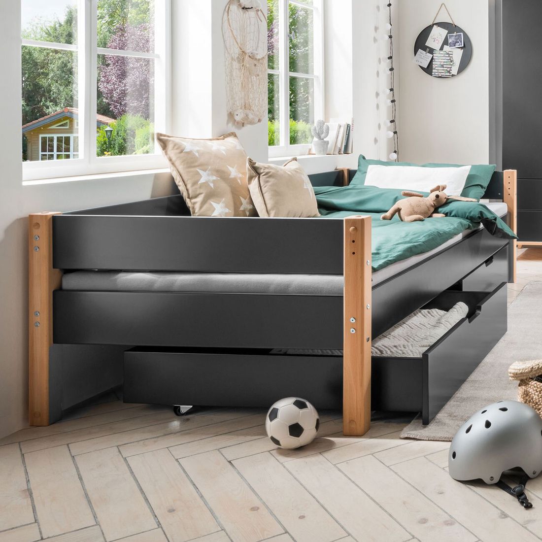 Bett Kids Nordic Buche teilmassiv mit Lattenrost und Schubkasten