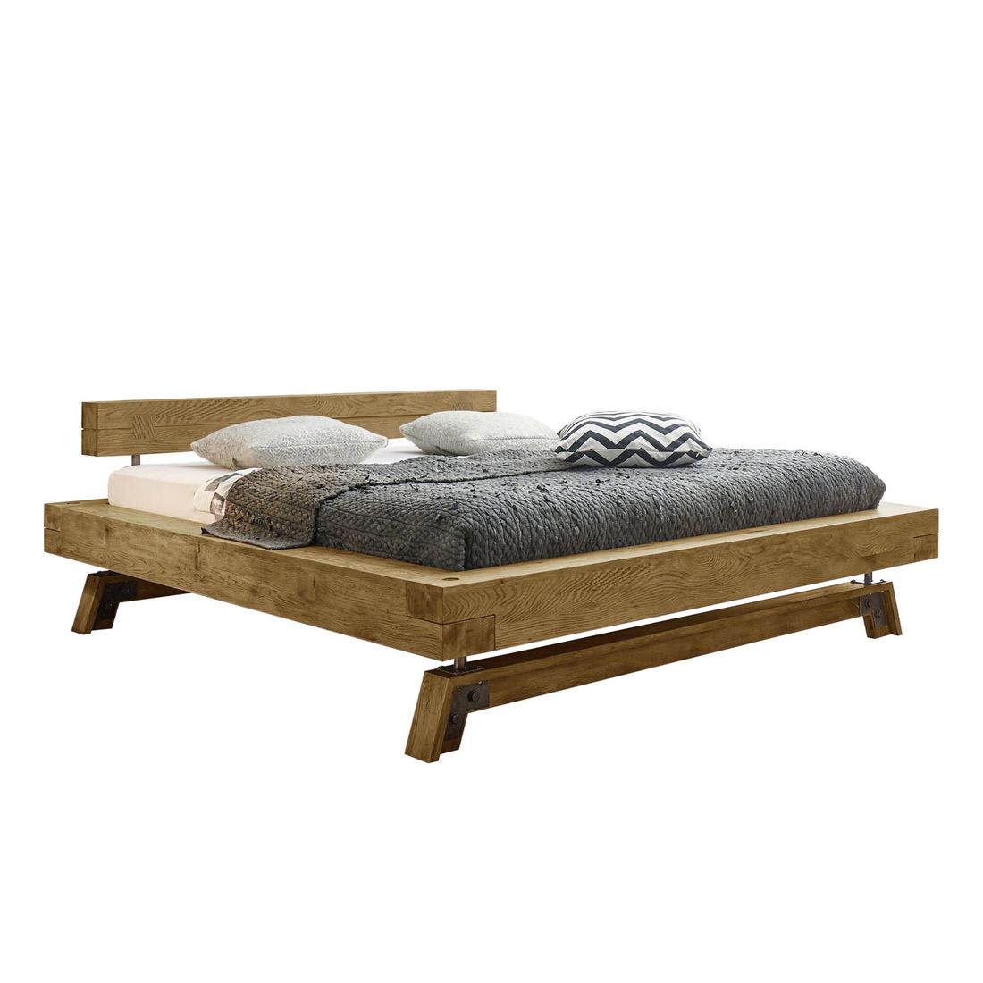 Balkenbett Valdivia Komfort Wildeiche Vintage Massivholz