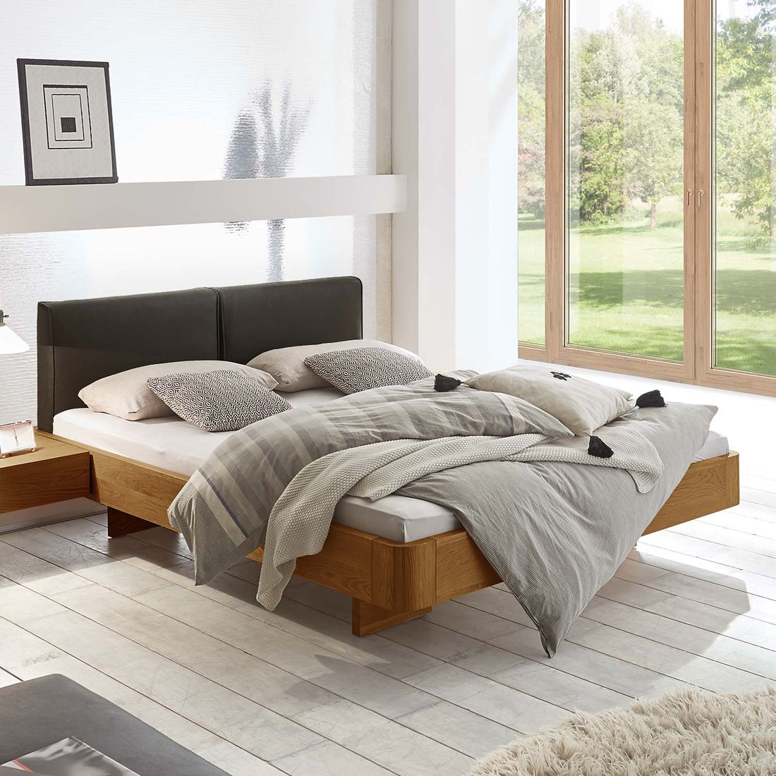 Bett Vallenar Eiche Massivholz Cognac