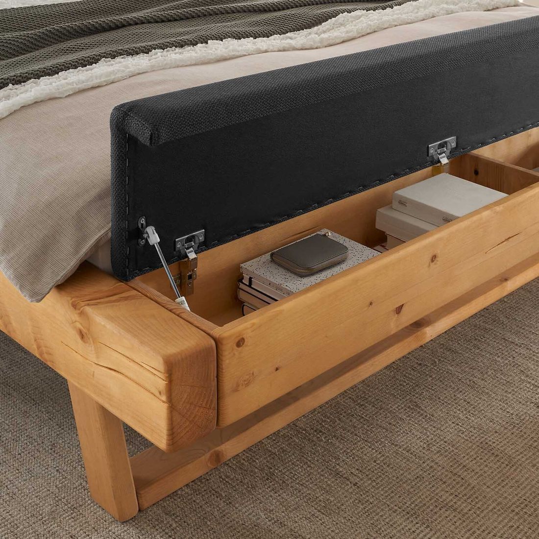 Balkenbett Sakina Komfort Fichte Massivholz mit Bettbank 180x200cm