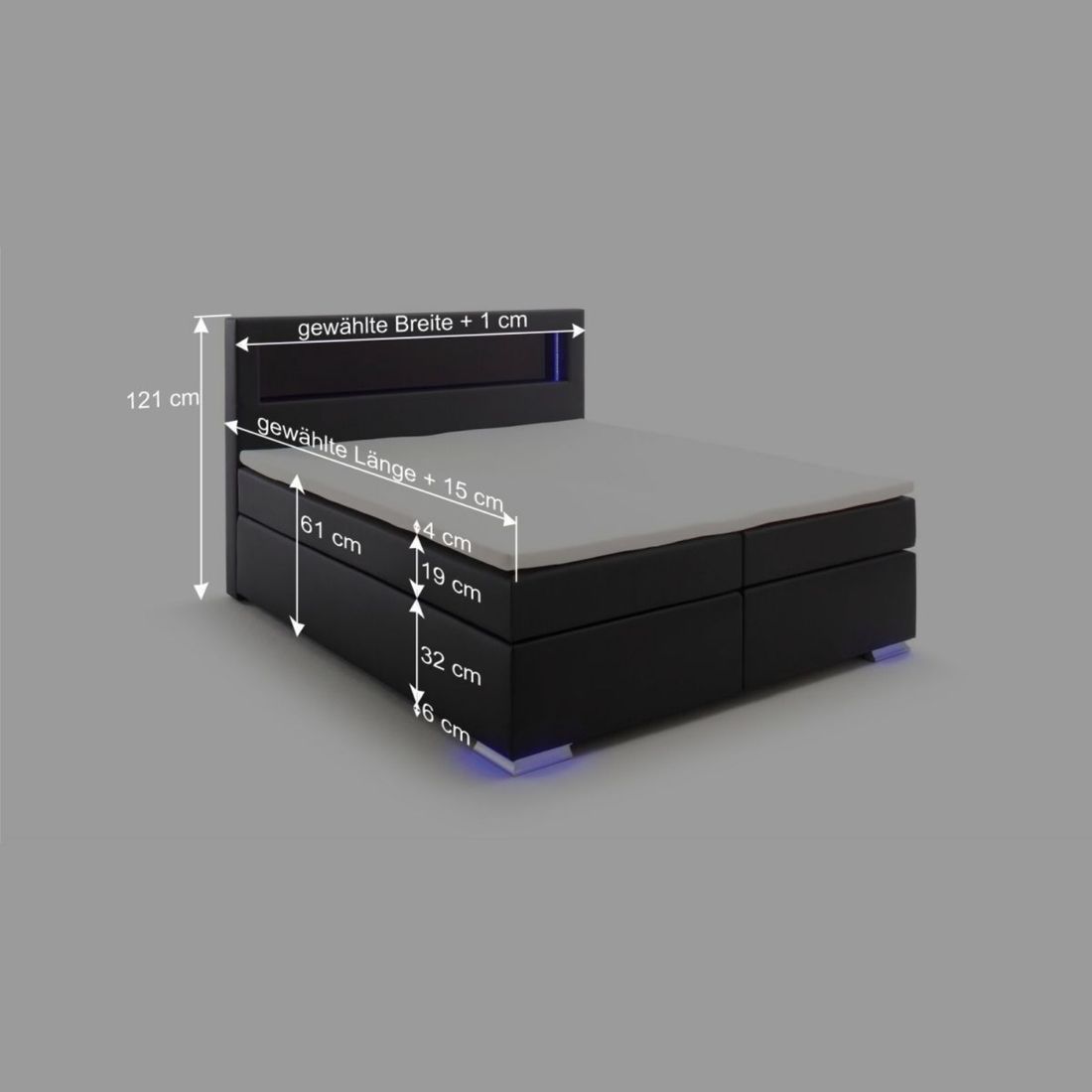 Boxspringbett Cresella Kunstleder mit Beleuchtung