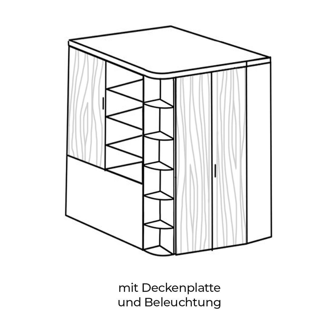 Eck-Kleiderschrank Porvenir begehbar mit Innenausstattung 124x201cm