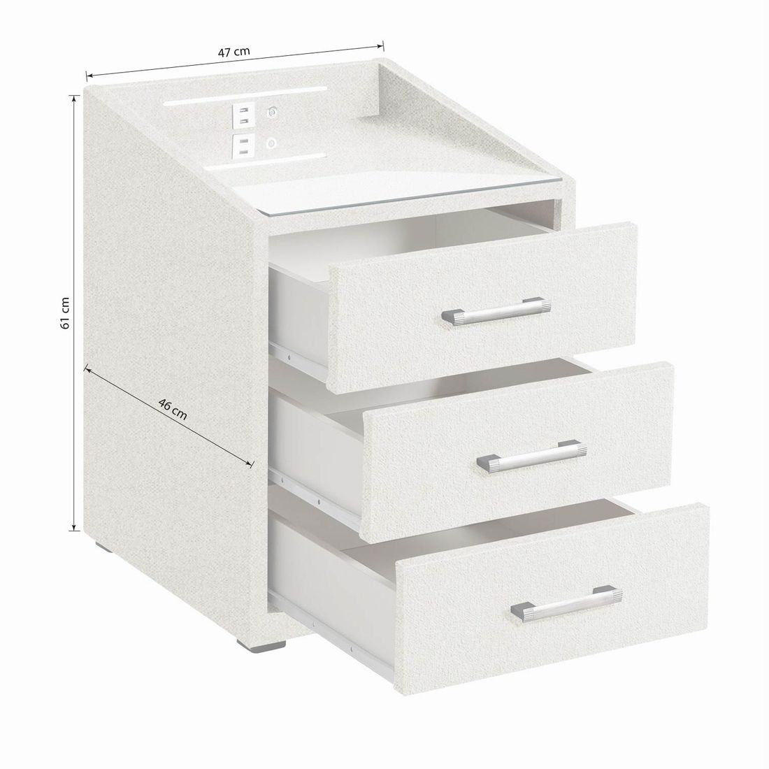 Polsternachttisch Randy Webstoff H 61cm mit LED-Beleuchtung und USB-Anschluss