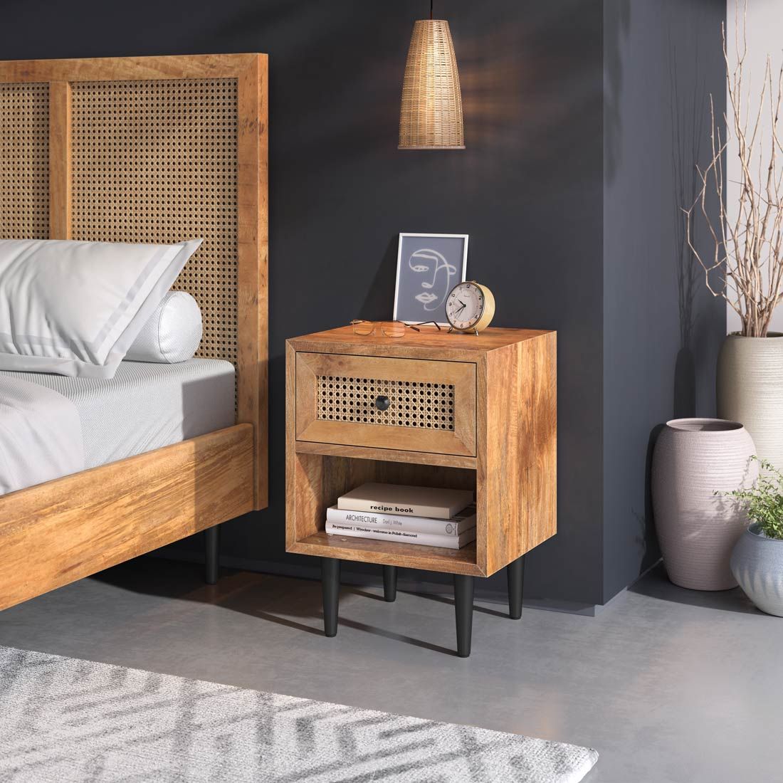 HOMELIV. Nachttisch Asmara Mango Massivholz H 55cm