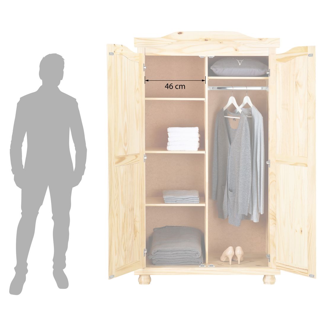 Drehtüren-Kleiderschrank Villach Kiefer Massivholz