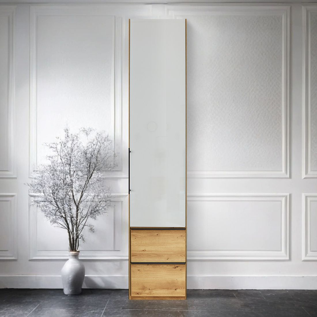Interliving Drehtüren-Kleiderschrank 1205 Eiche Dekor mit Glasfront und Schubladen