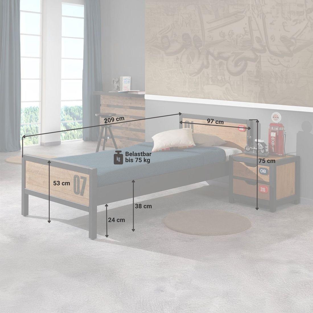 Bett Beli Kiefer teilmassiv