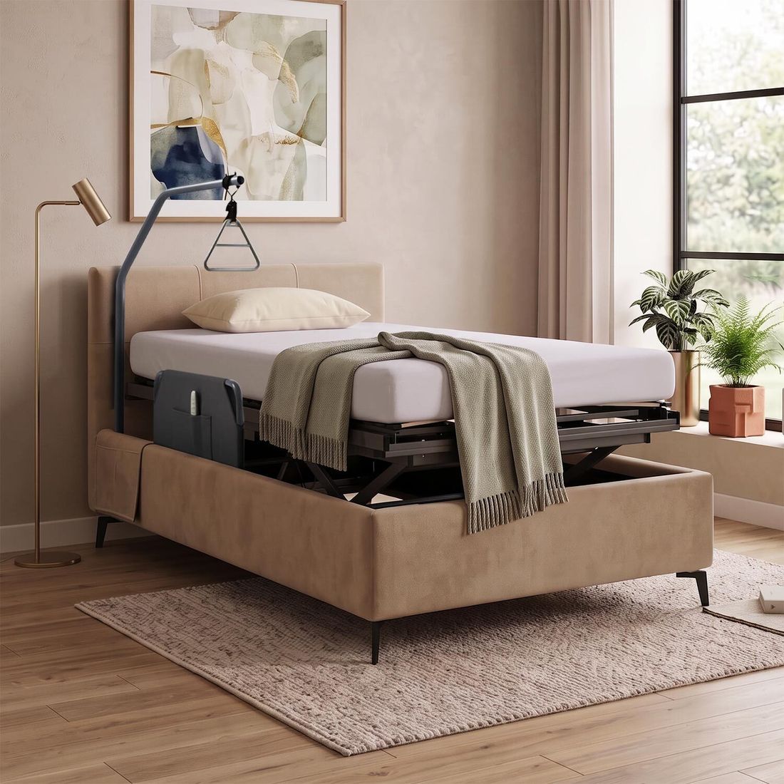 Polsterbett Elin Komfort Velours mit Pflegebett-Funktion und Lattenrost