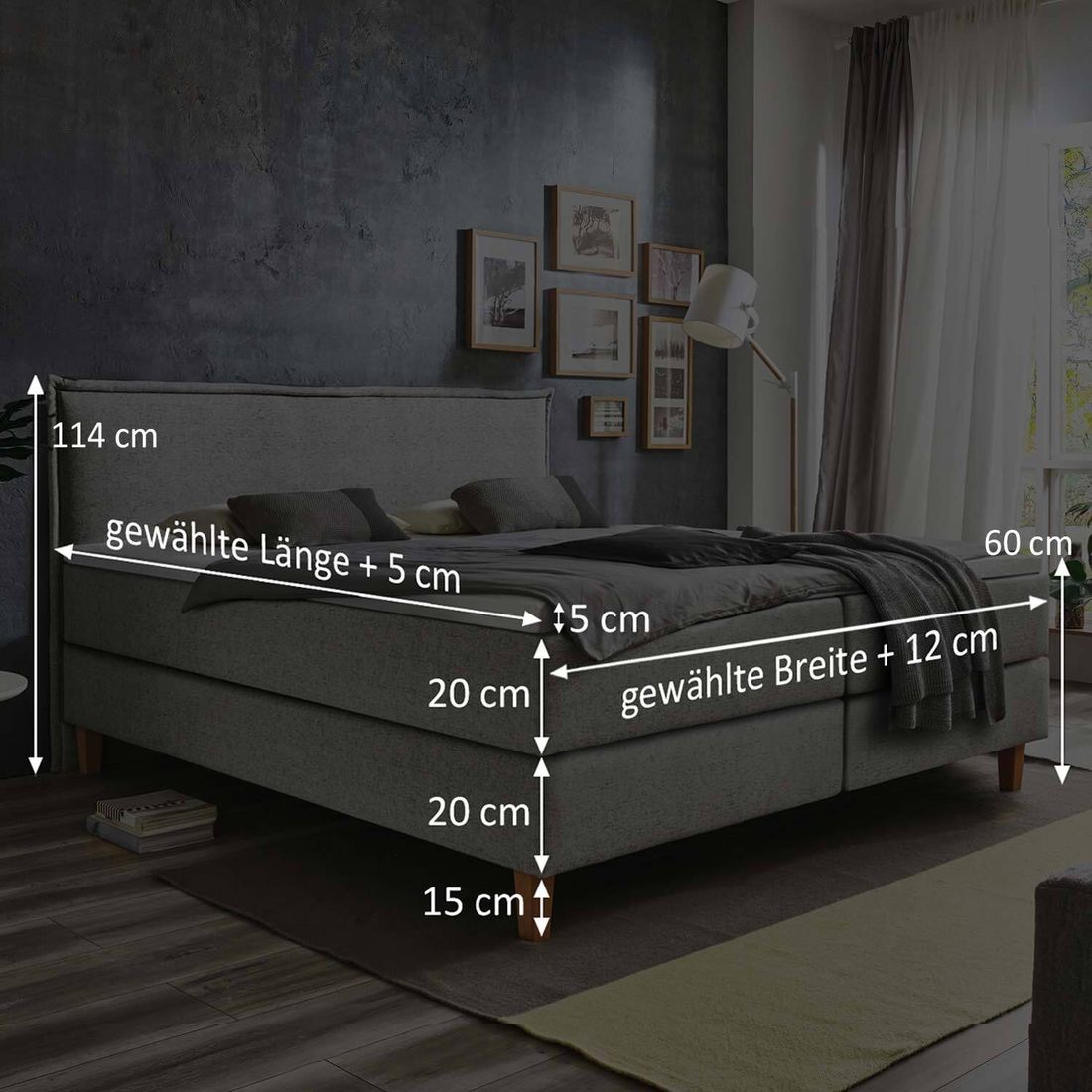 HOMELIV. Boxspringbett Zibo Webstoff