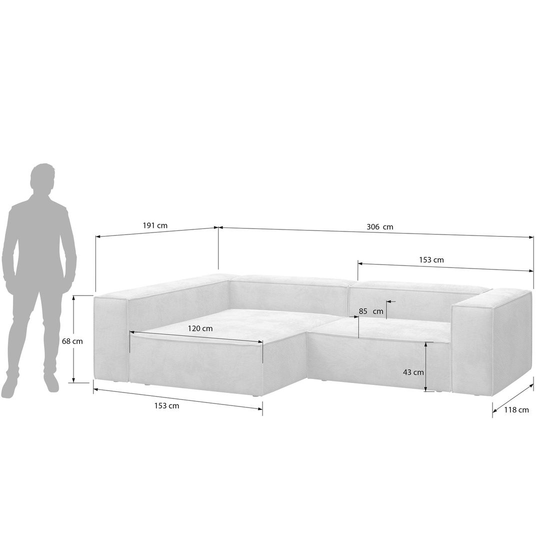HOMELIV. Glennon Ecksofa Cord
