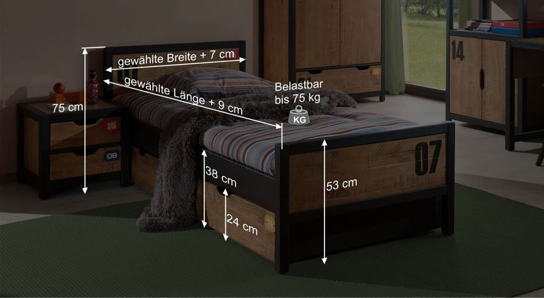 Ausziehbett Beli Kiefer teilmassiv mit Bettschublade
